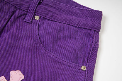 260421 New high-quality leather-stitched workwear washed denim pants