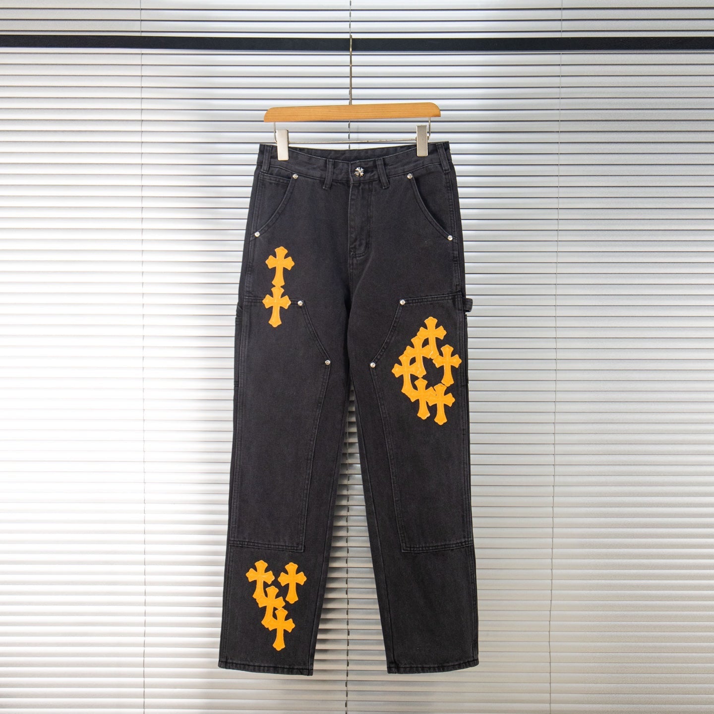 260421 New high-quality leather-stitched workwear washed denim pants