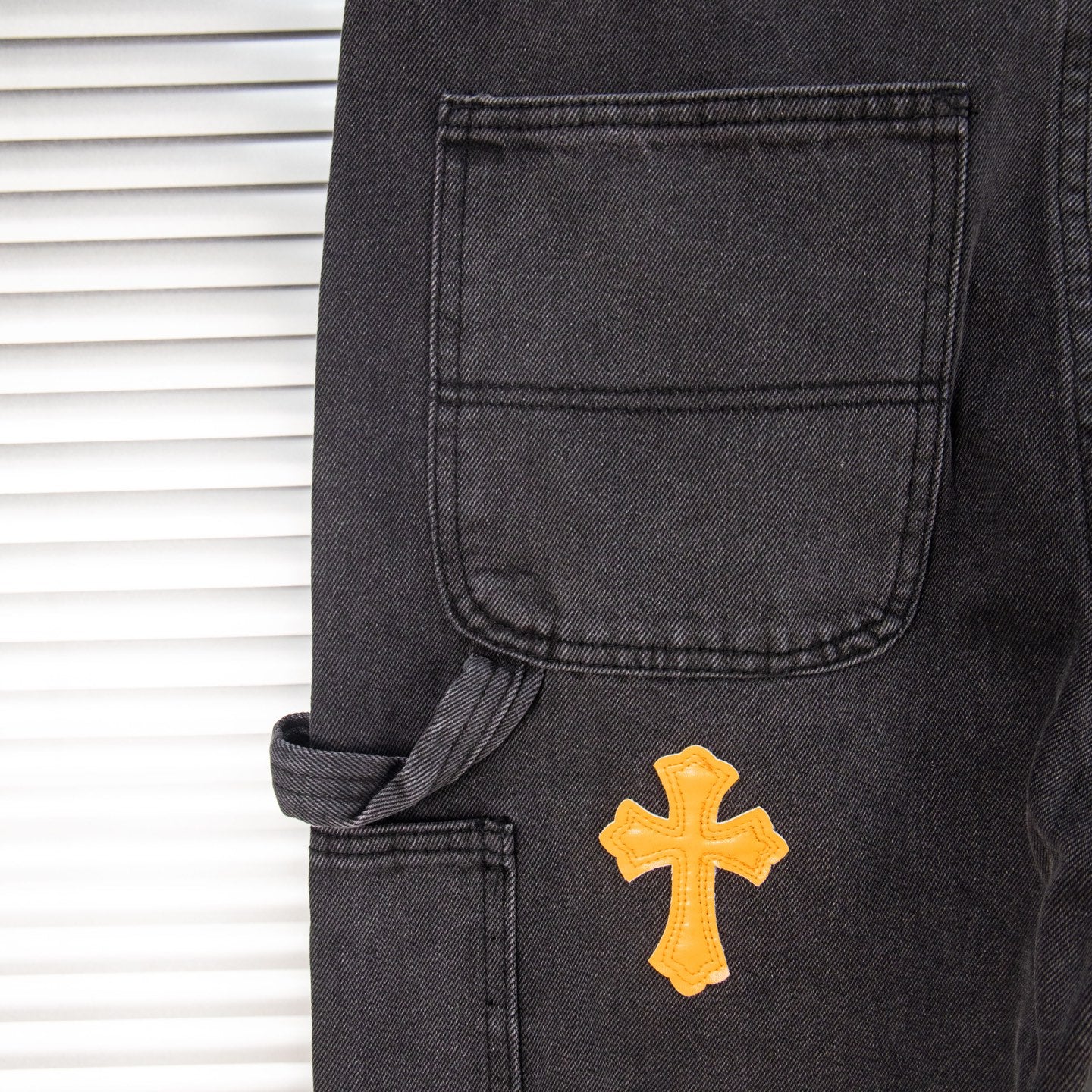 260421 New high-quality leather-stitched workwear washed denim pants