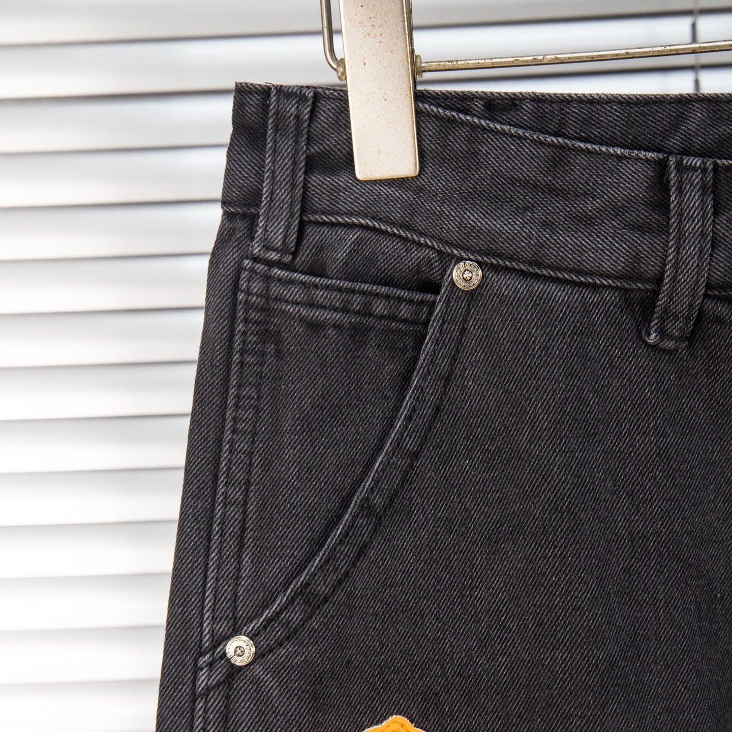260421 New high-quality leather-stitched workwear washed denim pants