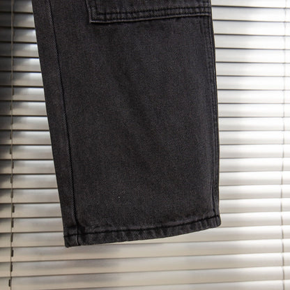 260421 New high-quality leather-stitched workwear washed denim pants