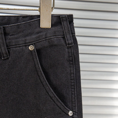 260421 New high-quality leather-stitched workwear washed denim pants