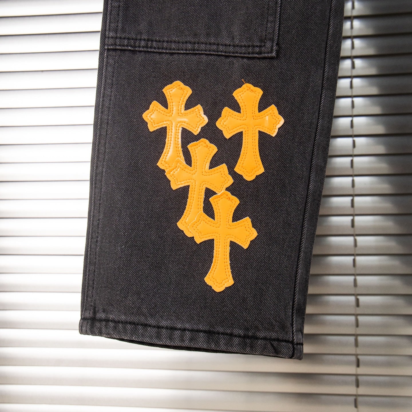 260421 New high-quality leather-stitched workwear washed denim pants
