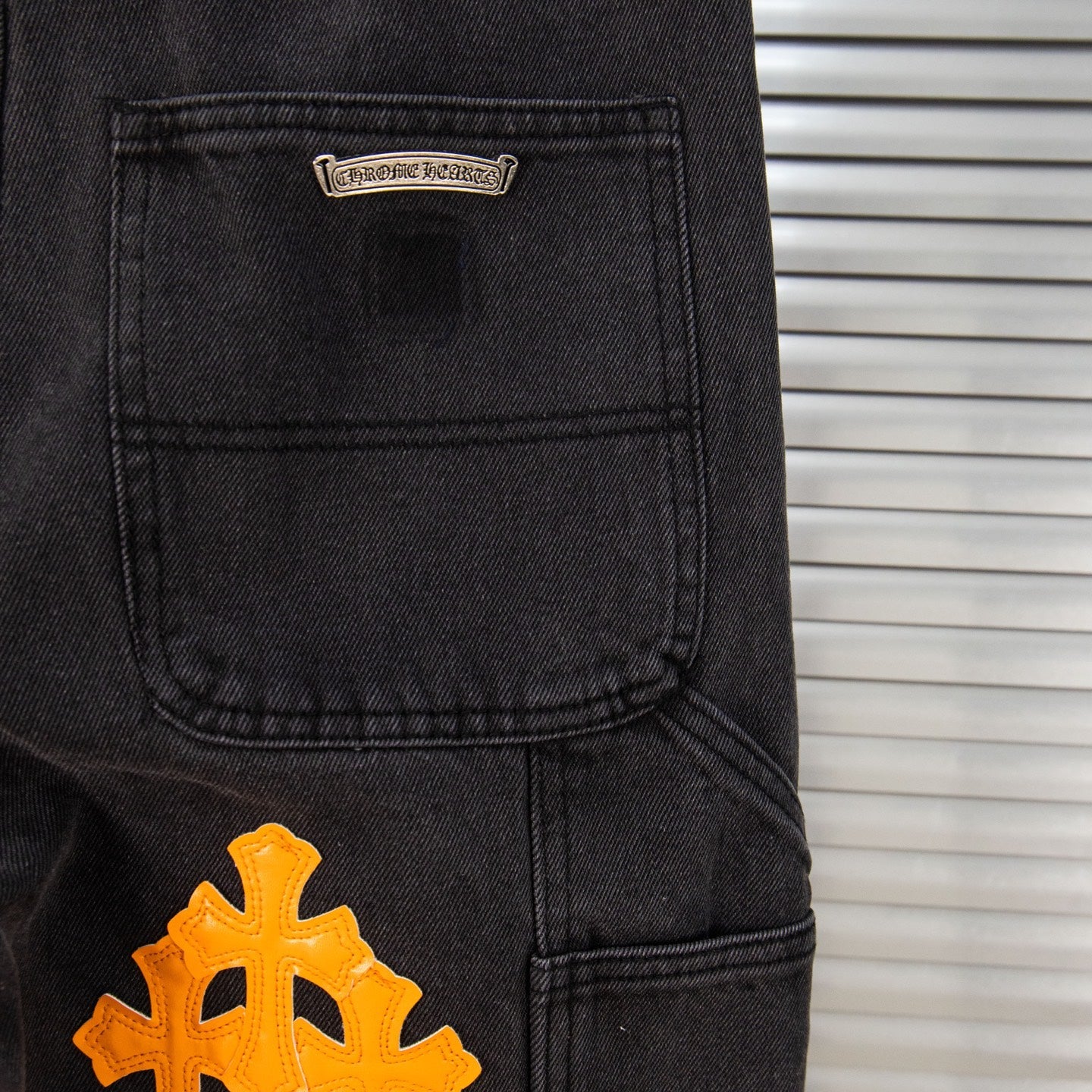 260421 New high-quality leather-stitched workwear washed denim pants