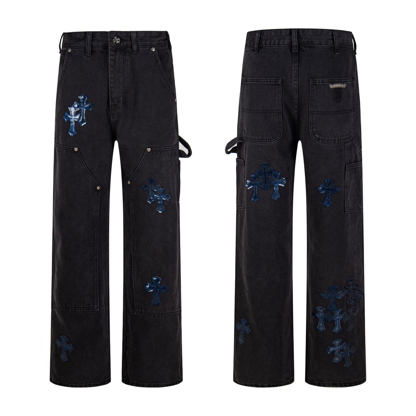 260421 New high-quality leather-stitched workwear washed denim pants