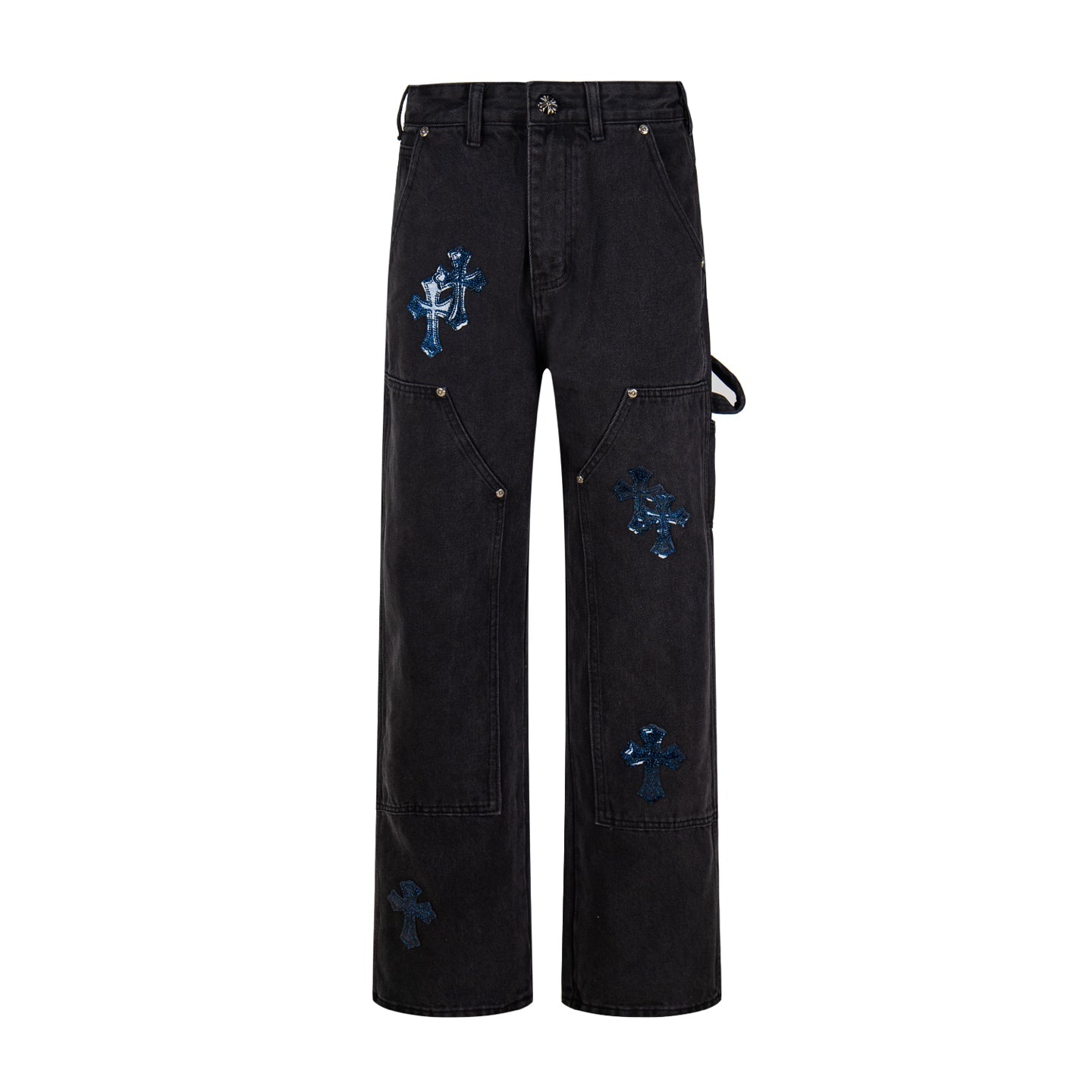 260421 New high-quality leather-stitched workwear washed denim pants