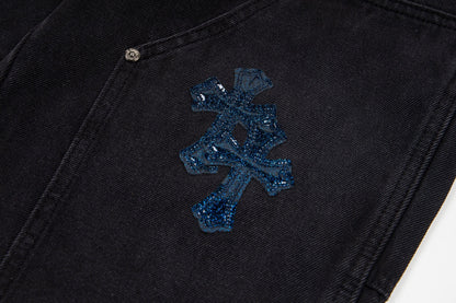 260421 New high-quality leather-stitched workwear washed denim pants