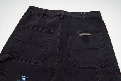 260421 New high-quality leather-stitched workwear washed denim pants