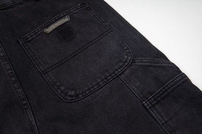 260421 New high-quality leather-stitched workwear washed denim pants