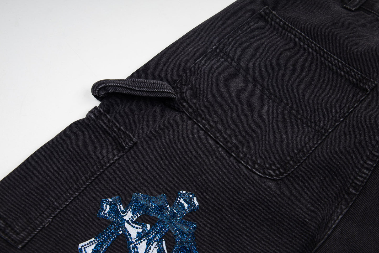 260421 New high-quality leather-stitched workwear washed denim pants