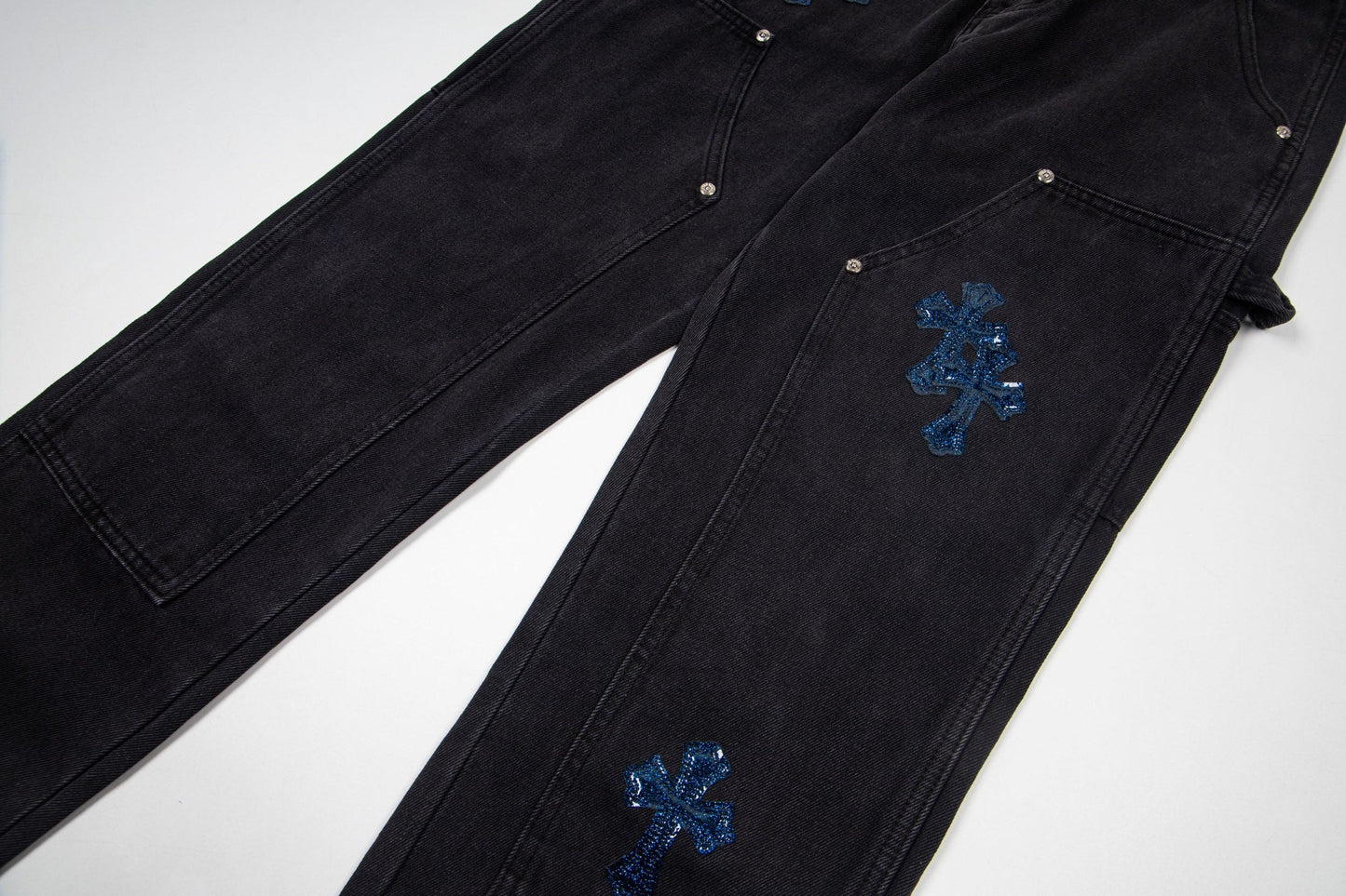 260421 New high-quality leather-stitched workwear washed denim pants
