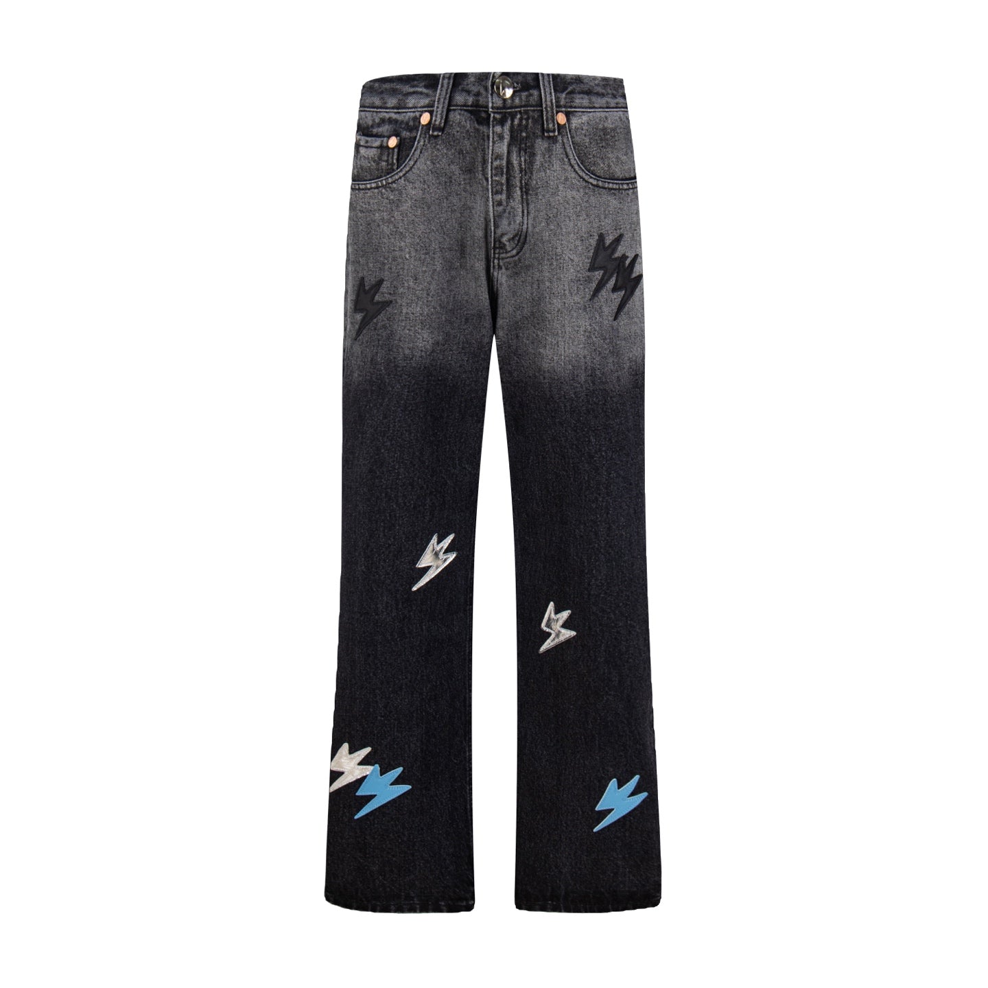 260421 New high-quality black and white gradient lightning jeans