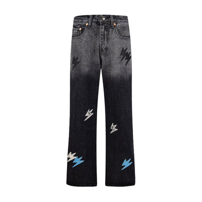 260421 New high-quality black and white gradient lightning jeans