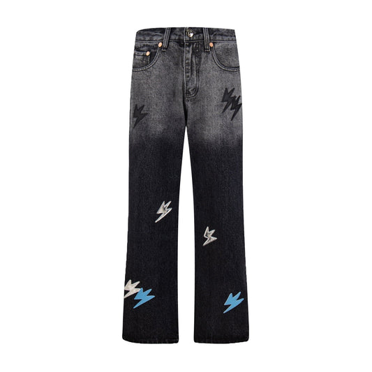 260421 New high-quality black and white gradient lightning jeans