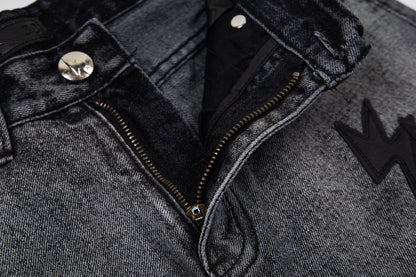 260421 New high-quality black and white gradient lightning jeans