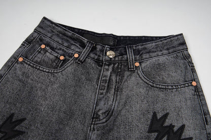 260421 New high-quality black and white gradient lightning jeans