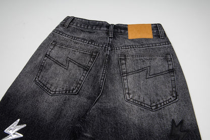 260421 New high-quality black and white gradient lightning jeans