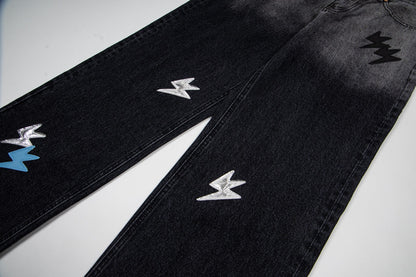 260421 New high-quality black and white gradient lightning jeans