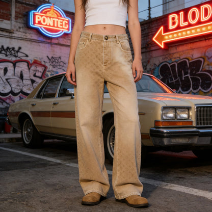 260421 New high-quality denim skate pants with full-print and gradient patterns