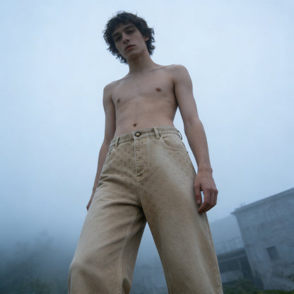 260421 New high-quality denim skate pants with full-print and gradient patterns