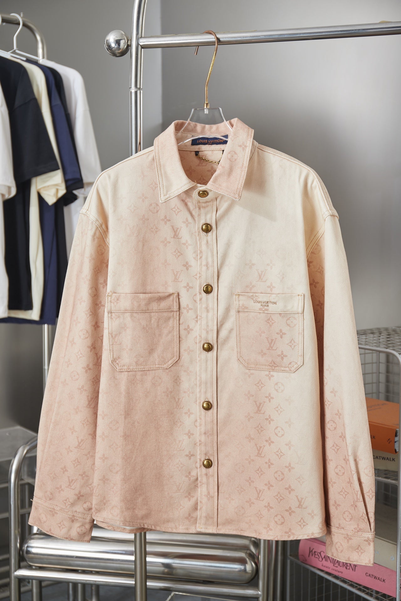 260421 New high-quality full-print gradient-pattern denim skate jacket