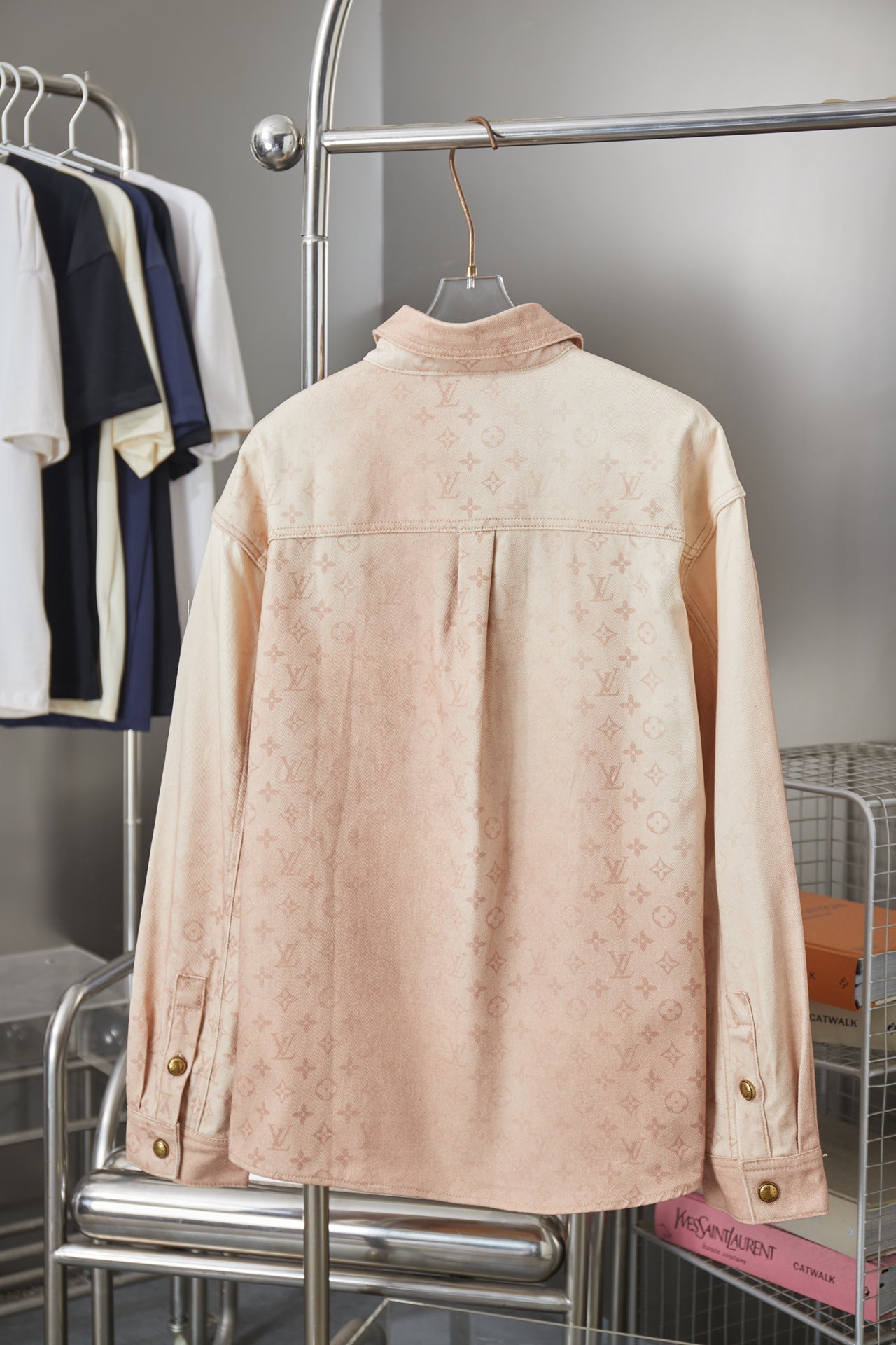 260421 New high-quality full-print gradient-pattern denim skate jacket