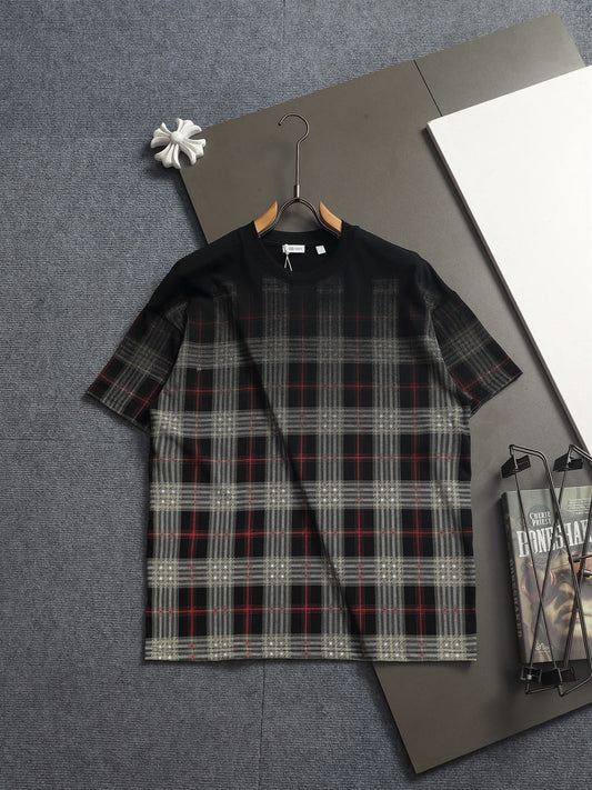 260421 New high-quality checked three-dimensional gradient printed T-shirt