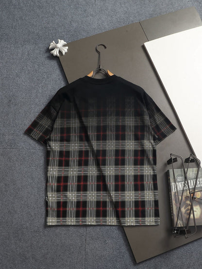 260421 New high-quality checked three-dimensional gradient printed T-shirt