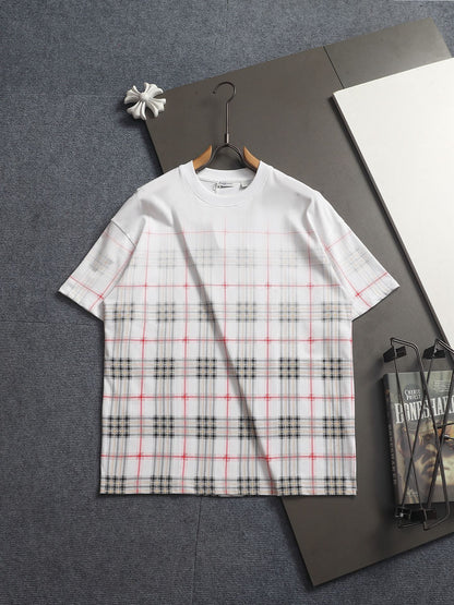 260421 New high-quality checked three-dimensional gradient printed T-shirt
