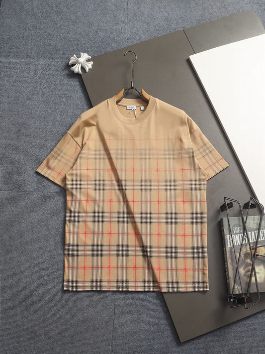 260421 New high-quality checked three-dimensional gradient printed T-shirt