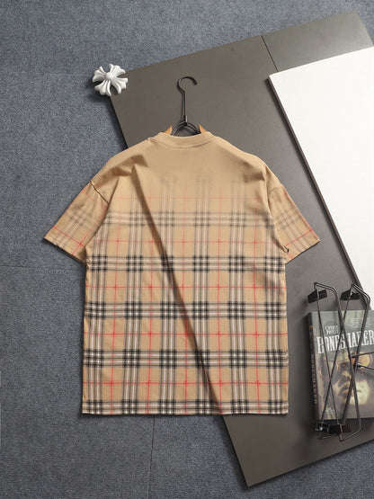260421 New high-quality checked three-dimensional gradient printed T-shirt