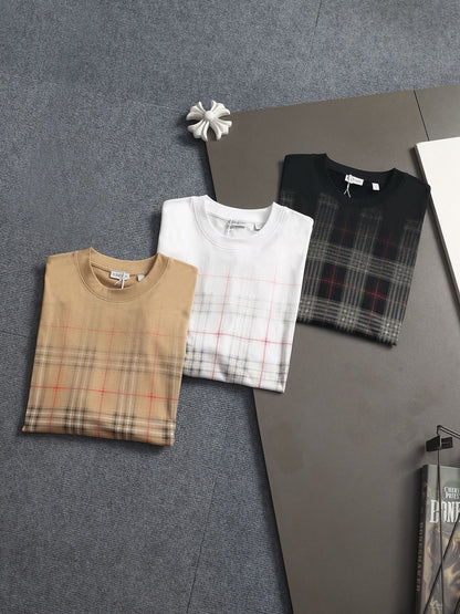 260421 New high-quality checked three-dimensional gradient printed T-shirt