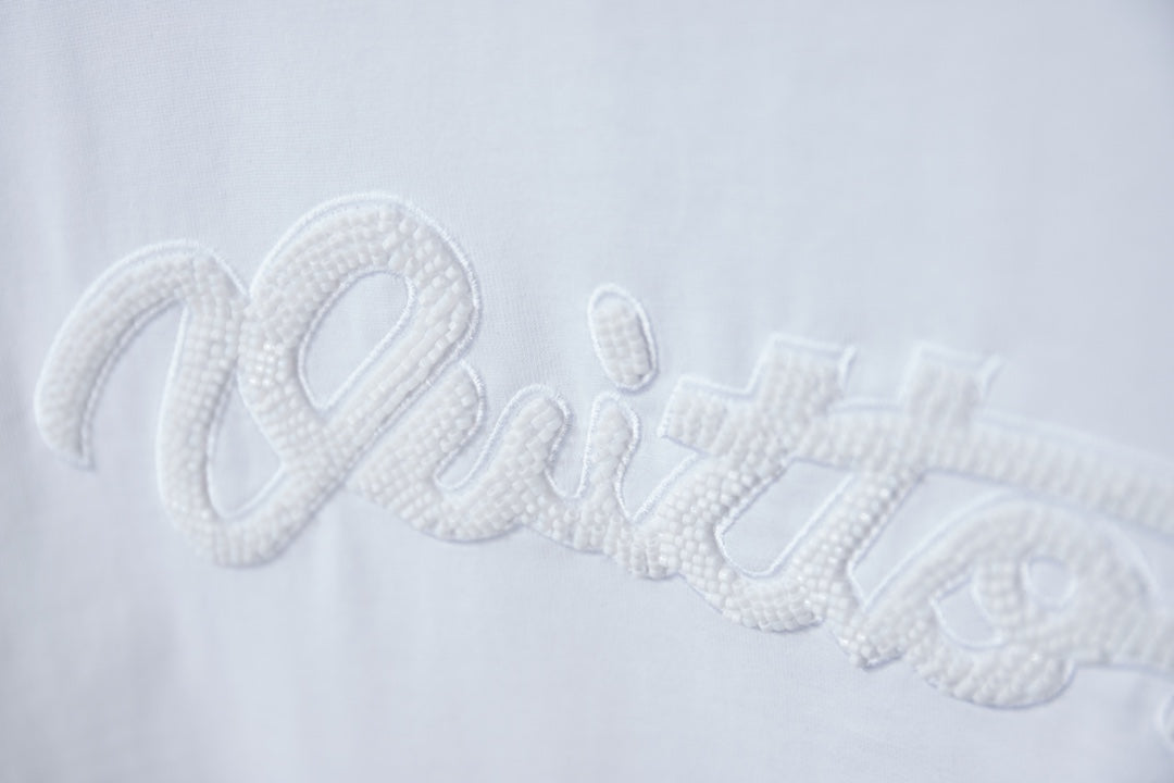 260428 New high-quality daily-style bead-studded ballpoint T-shirt