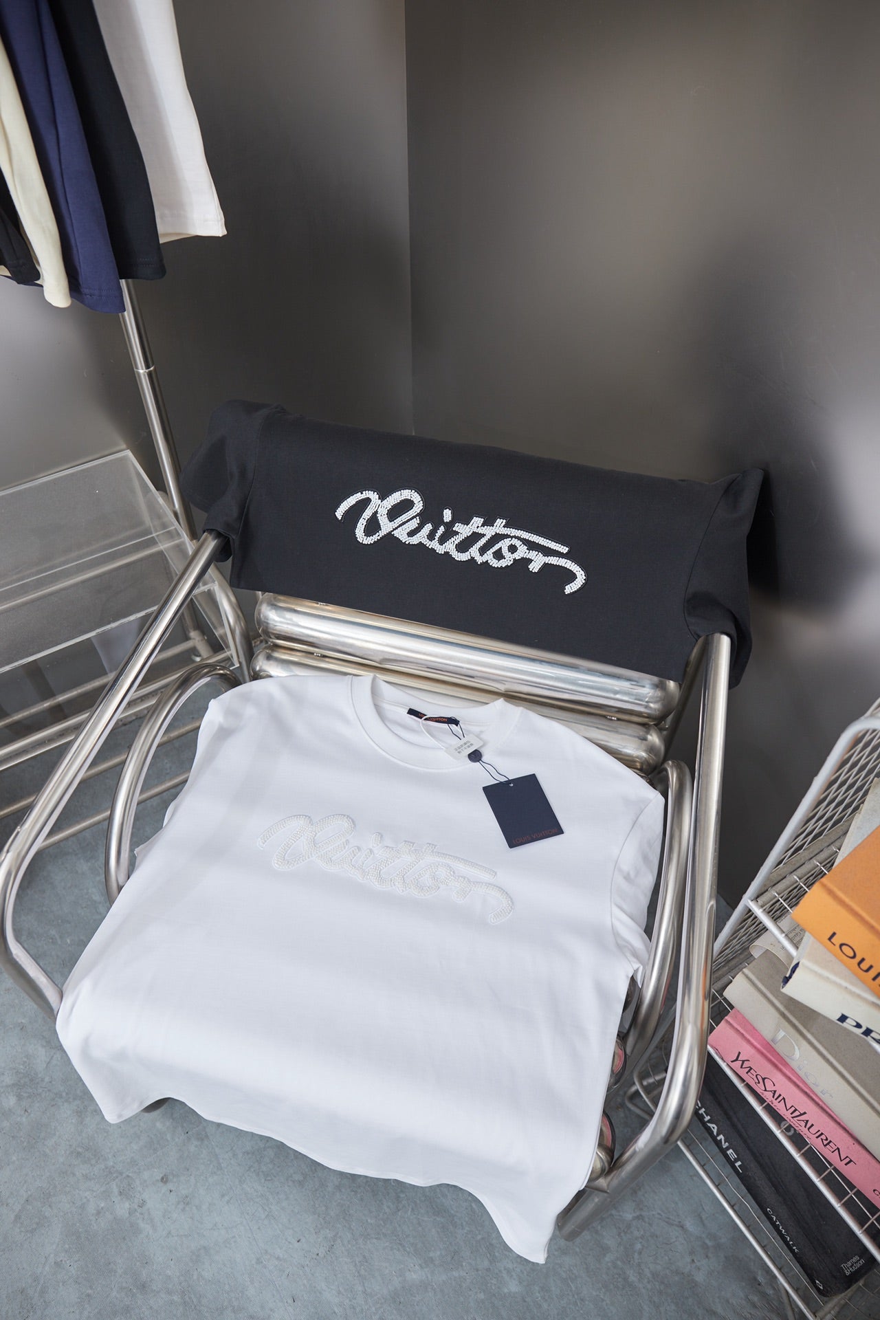 260428 New high-quality daily-style bead-studded ballpoint T-shirt