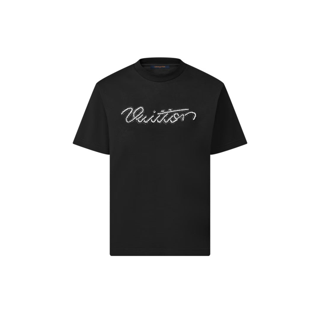 260428 New high-quality daily-style bead-studded ballpoint T-shirt