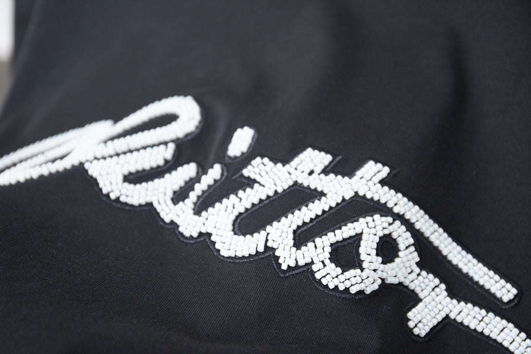 260428 New high-quality daily-style bead-studded ballpoint T-shirt