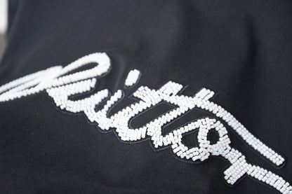 260428 New high-quality daily-style bead-studded ballpoint T-shirt