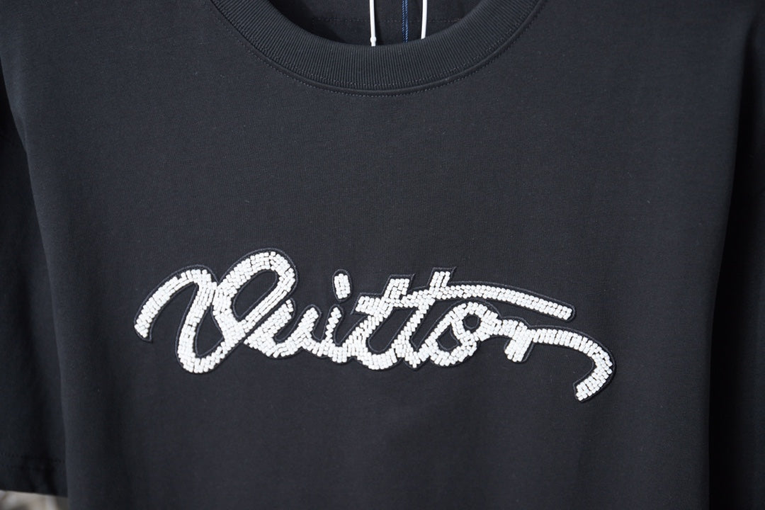 260428 New high-quality daily-style bead-studded ballpoint T-shirt