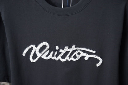 260428 New high-quality daily-style bead-studded ballpoint T-shirt