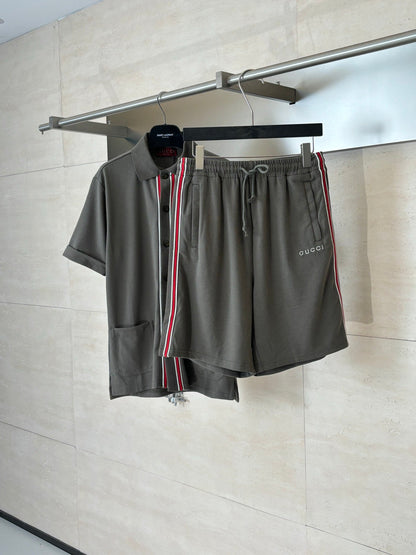 260428 New high-quality cotton striped contrast-colored woven belt letter short pants set
