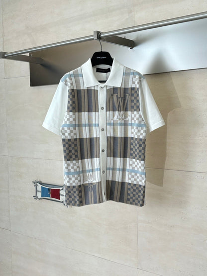 260428 New high-quality checked jacquard knitted short-sleeved shirt