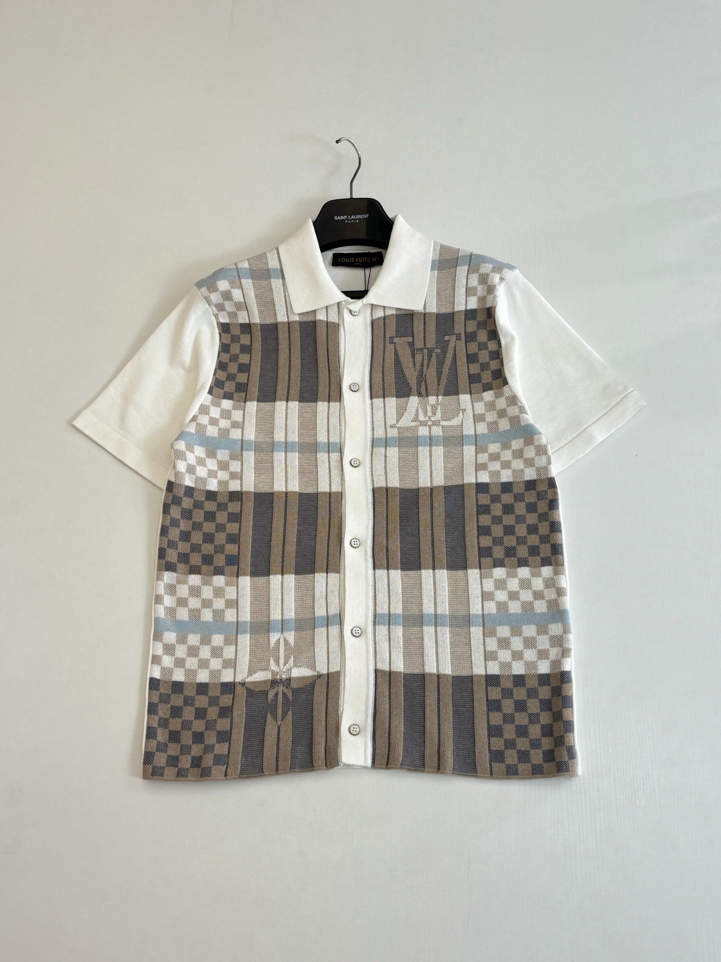 260428 New high-quality checked jacquard knitted short-sleeved shirt