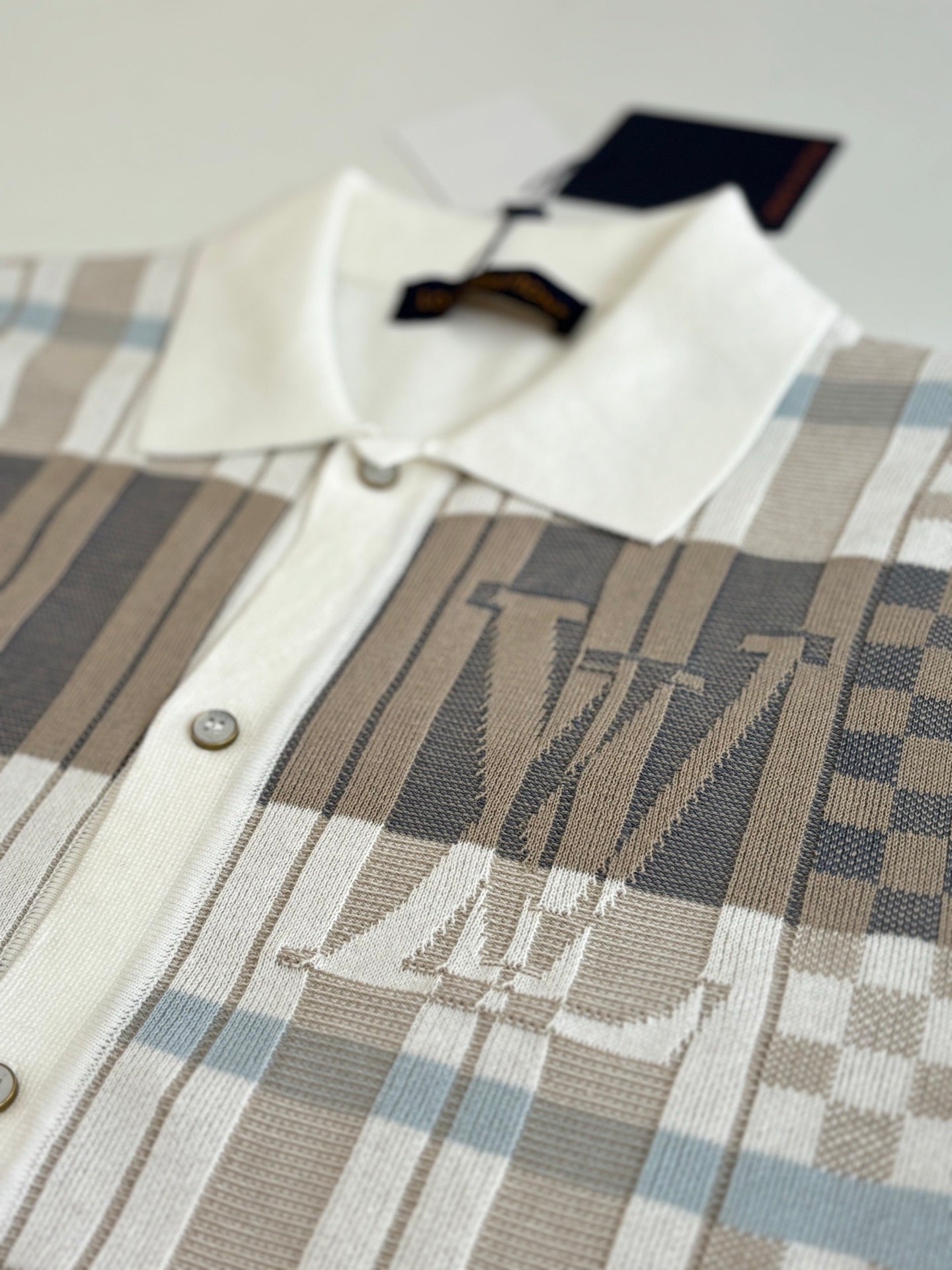 260428 New high-quality checked jacquard knitted short-sleeved shirt