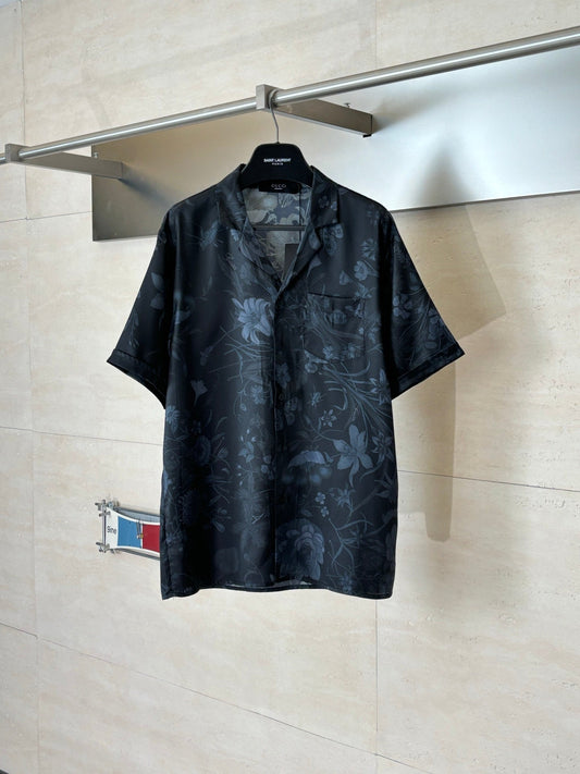 260428 New high-quality butterfly flower printed full-silk suit short-sleeved collar shirt