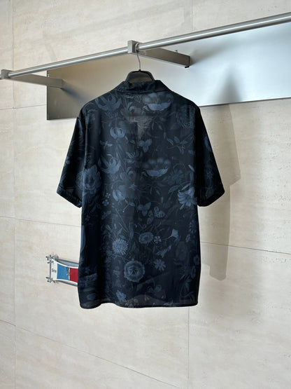 260428 New high-quality butterfly flower printed full-silk suit short-sleeved collar shirt