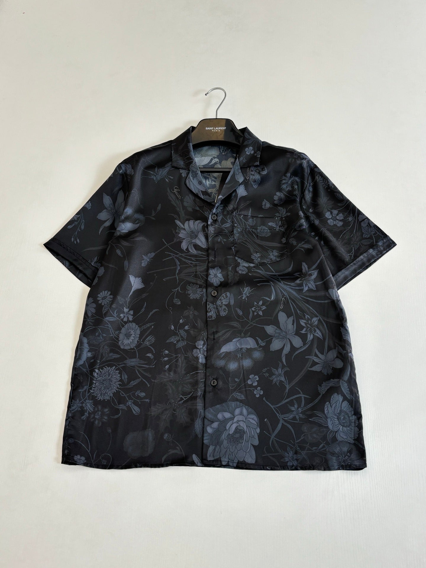 260428 New high-quality butterfly flower printed full-silk suit short-sleeved collar shirt