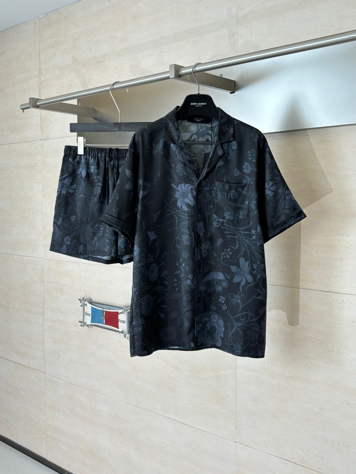 260428 New high-quality butterfly flower printed full-silk suit short-sleeved collar shirt
