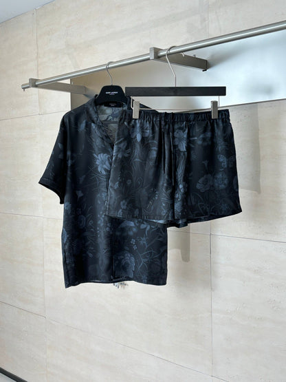260428 New high-quality butterfly flower printed full-pattern brocade short pants set
