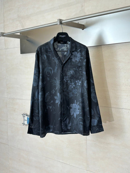 260428 New high-quality butterfly flower-printed satin long-sleeved shirt