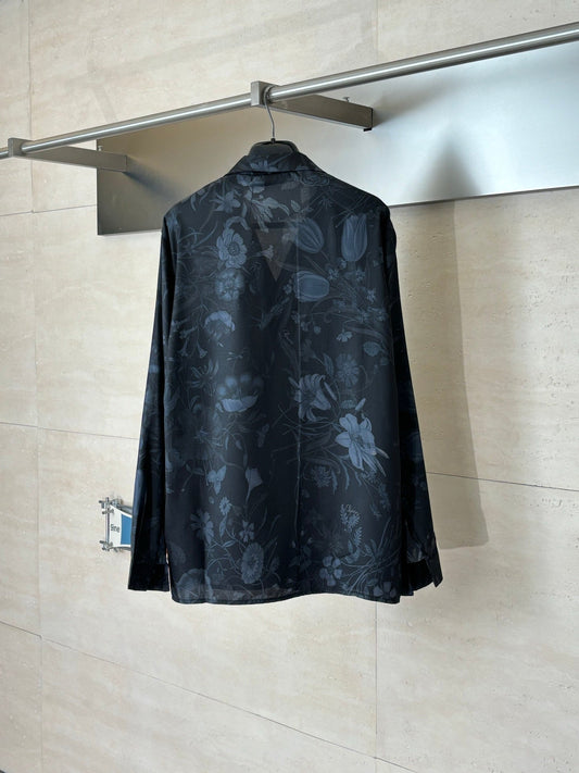 260428 New high-quality butterfly flower-printed satin long-sleeved shirt